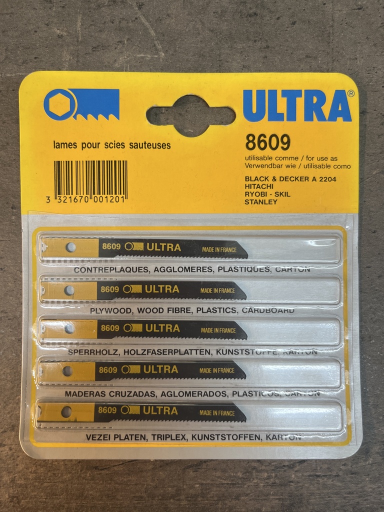 Lame per seghetto alternativo 8609 ULTRA - per compensato, triplex, plastica, cartone - attacco tipo U